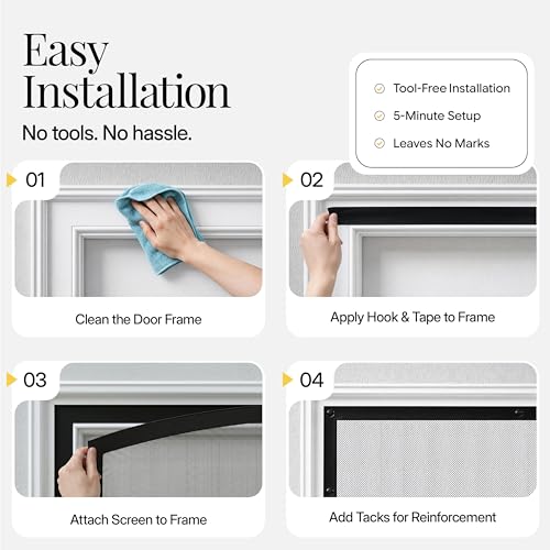 AUGO Magnetic Screen Door - Self Sealing, Heavy Duty, Hands Free Mesh Partition Keeps Bugs Out - Pet and Kid Friendly - Patent Pending Keep Open Feature - 74 Inch x 81 Inch - size: 74" x 81"
