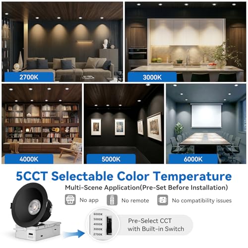 CycevSun Black 4 Inch Anti-Glare Recessed Lights COB Spotlight, 6-Pack - color: Black, size: 4 Inch