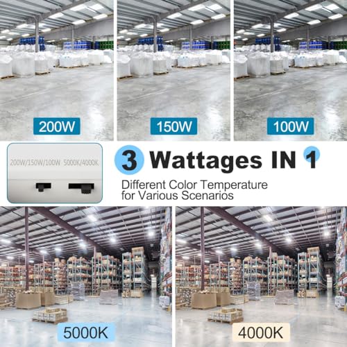 High Bay LED Shop Lights 200W/150W/100W Adjustable 28000LM 4 Pack