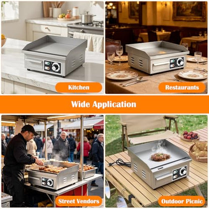 Stainless Steel Electric Griddle, Flat Top Grill Nonstick, Indoor Grill