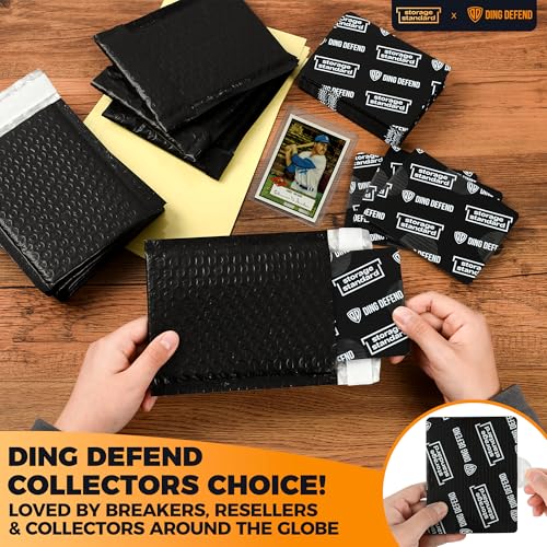 Ding Defend Card Shipping Protector Envelope Bubble Mailer Kit with 110 Card Shipping Protectors (3.5x4.5 Inches), 55 Bubbles Mailers, 250 Tape Seals for Collectible Cards - Black - color: Black - 3.5'' x 4.5''
