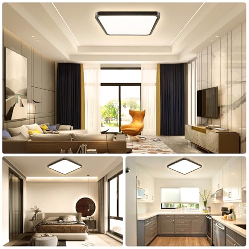 15.7Inch 32W Square LED Ceiling Light Fixtures Flush Mount, 2800K Warm White LED Ceiling Lamp, Surface Mount Modern Ceiling Lights, Black Slim Flat Panel Lighting for Bedroom, Kitchen, Bathroom - color: Warm White, size: 15.7 inch Black