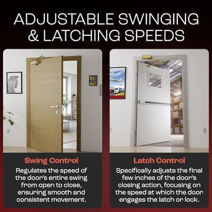 PrimeWare DC-300 Adjustable Automatic Door Closers for Home | Soft Close, No Slam | Residential and Commercial Door Closer | Level 3 | for Doors Weighing 90-140 lbs | Hydraulic Door Spring - Gold - size: Level 3, style: Gold