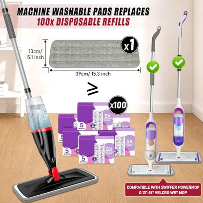 Spray Mops for Floor Cleaning: Hardwood Floor Mop Wet Mop & 3 Washable Pads - color: Red/Black