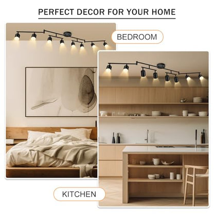 BoostArea LED 8 Light Track Lighting Kit, Black 8 Way Ceiling Spot Lighting, Flexibly Rotatable Light Head for Kitchen, Living Room, Bedroom, GU10 Bulb Not Included - color: 8 Light-Black