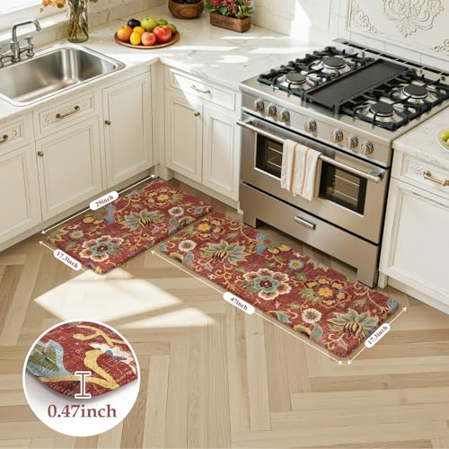 LEEVAN Anti Fatigue Kitchen Mats for Floor, Cushioned Kitchen Mat Set 2PCS - color: Coral, size: 17.3"x29"+17.3"x47"-0.47inch