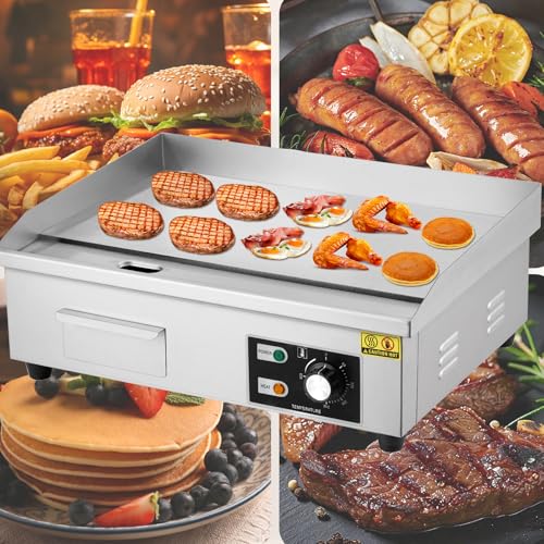 Takywep 21" Commercial Electric Griddle, Stainless Steel Countertop Griddle, Electric Flat Top Grill With Shovel Brush, Restaurant Teppanyaki Grill Cooking Equipment, Temperature Control 50°C - 300°C - size: 21 x 12 In