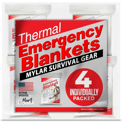 Emergency Blanket Mylar Thermal Space Survival Gear & Supplies 4-Pack Foil - color: Silver, size: 4 Pack