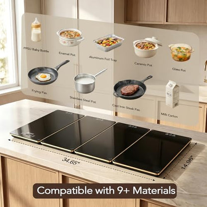 Electric Warming Tray for Buffet Party - 4 Panels Electric Glass Top Heating Plate, 8 Level Temp Control Easy Clean Surface Overheat Protection and Timer: for Busy Hosts Party Dinners and Holiday Meal - color: 4-Black