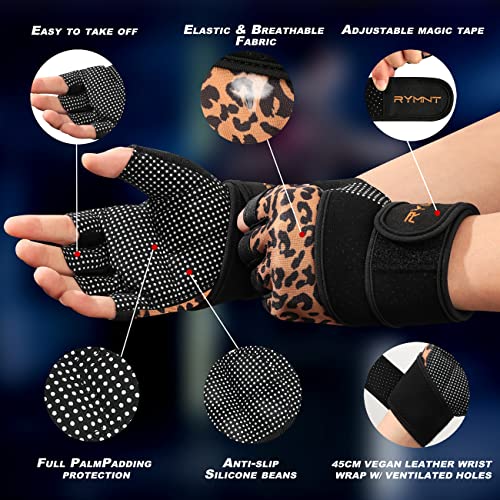 Workout Gloves for Women Men with Wrist Wrap Support Weight Lifting Gloves - color: Leopard, size: Small