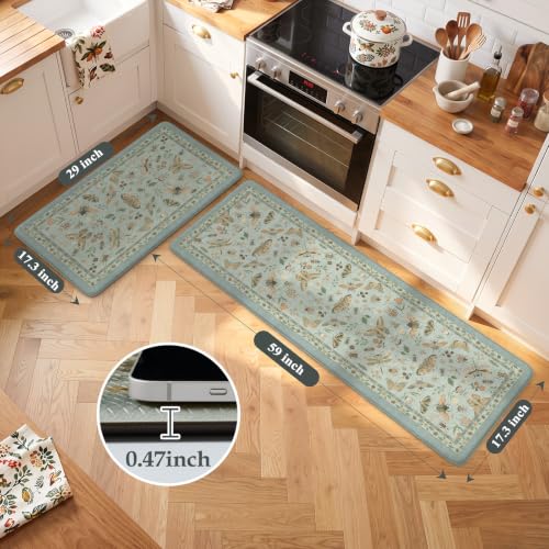 LEEVAN Anti Fatigue Kitchen Mats for Floor, Cushioned Kitchen Mat Set 2PCS - color: Blue, size: 17.3"x29"+17.3"x59"-0.47inch