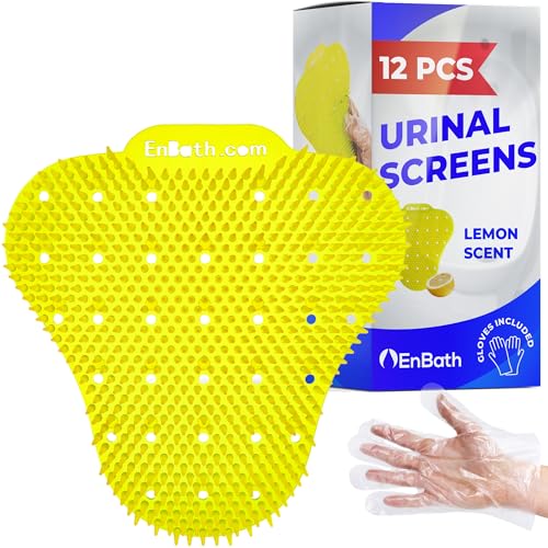 Urinal Screen Deodorizer for Men's Bathroom (12 Pack), Lemon Scented Splash Guard with Long Bristles, Anti Splash Urinal Screens with Lasting Scent to Keep Your Restroom Smelling Fresh and Clean