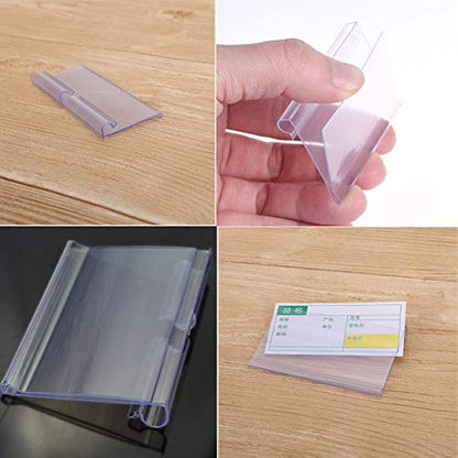 Pack of 60 Clear Plastic Label Holder, Double Hook Wire Shelf Retail Price Tag Label Holder Merchandise Sign Display Holder (4 * 8cm/1.57 * 3.15in)