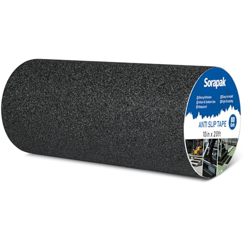 Black Anti Slip Tape 10in x 20ft, 80 Grit Waterproof Non Skid Grip Tape Roll for Stairs, Decks, Boat Decks, Ramps, Indoor & Outdoor Use - size: 10'' x 20 FT