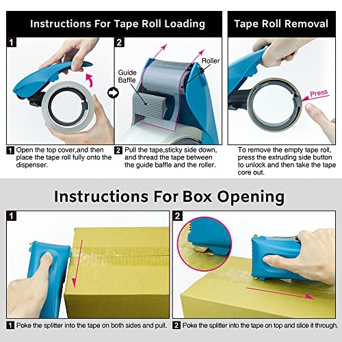 ABEL Duet 2-in-1 Packing Tape Dispenser & Splitter, Blue, 2 Inch Wide Ergonomic Tape Gun, Built-in Safety Tape Splitter, Shipping Moving Mailing Box Sealing Carton Packaging, Lightweight Tape Cutter - color: Blue