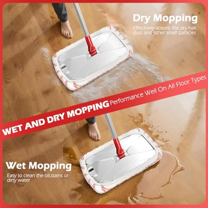 Masthome Extra Large Microfiber Flat Mop,Dust Mop with Cleaning Scraper - color: Red Extra Large