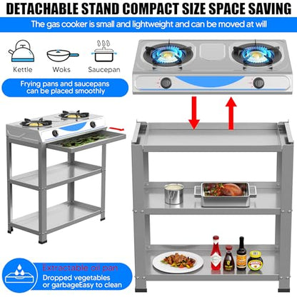 Propane Gas Stove,2 Burner Propane Burner, with Removable Leg,Auto Ignition Camping Stove,Portable Gas Stove for RV, Apartment, Outdoor - color: Silver