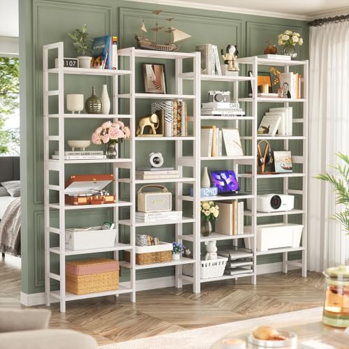 Homykic 72.5” Tall Bamboo Bookshelf White, 6-Tier Double Wide Open Bookcase - color: White, size: Double Wide