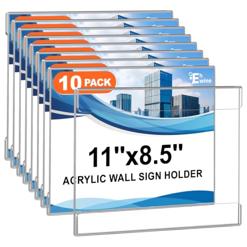 EHWINE Acrylic Sign Holder 8.5 x 11 Wall Mount, 10 Pack Horizontal Display