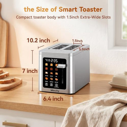 Mecity 2 Slice Toaster Smart Touchscreen, Stainless Steel Wide Slot Toasters Defrost, Reheat, Memory Function, Auto Shutoff, Digital Electric Bread Toaster for Bagel Muffin Waffle, 120V - color: 2 Slot-Brushed stainless steel