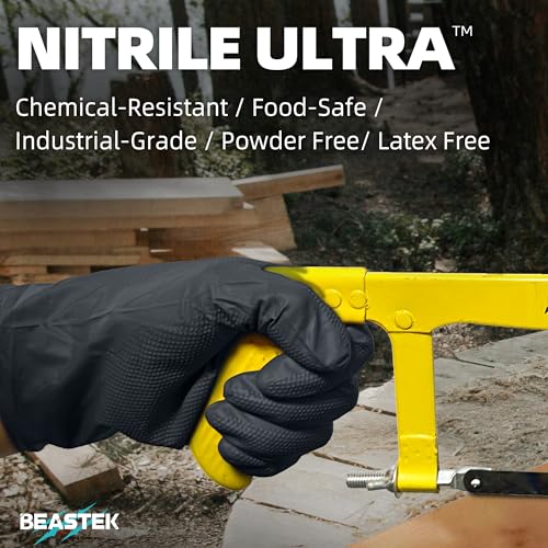 BEASTEK Nitrile Disposable Gloves, 8Mil Latex & Powder Free Chemical Resistant Heavy Duty Food Safe Diamond Glove Black 50Pcs - color: Small (Black)