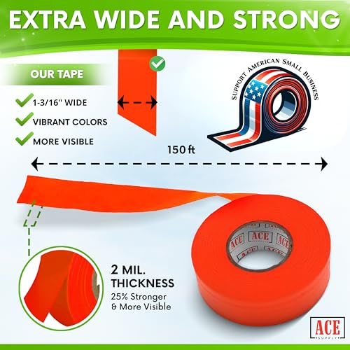 ACE Supply Yellow Flagging Tape - 2 Pack - 1-3/16 Inch Width, 150 Ft Length, 2 Mil - Non-Adhesive Survey Tape - Tree Marking Ribbon, Surveyors Ribbon - color: Yellow, size: 2 Pack