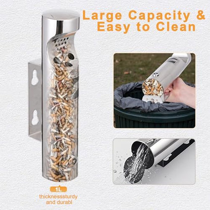 Wall Mounted Trash Can, Stainless Steel Outdoor Trash Bin, Garbage Can Container Outdoor, Metal Bin for Hotel Restaurant Patio Bar Office Street, Silver - color: Silver