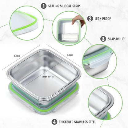 2 Pack Sandwich Containers, 24oz Stainless Steel Sandwich Box with Airtight Lids, BPA-Free, Dishwasher Safe, Durable & Reusable Metal Meal Prep Lunch Boxes for Fruits, Snacks, Bento (Black) - color: Black – 2-Pack