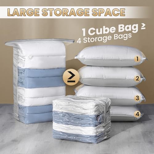 TAILI 6 Pack Cube Vacuum Storage Bags, Combo(3 Jumbo+3 Medium), Cream - color: Cream, size: 6 Combo