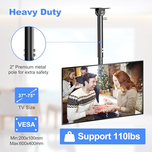 XINLEI Ceiling TV Mount Fits Most 37-75 inch LCD LED Plasma Panel Display with Max VESA 600x400mm Loaded up to 110lbs Swivel and Tilt TV Bracket Height Adjustable MC61A - size: 600x400mm VESA