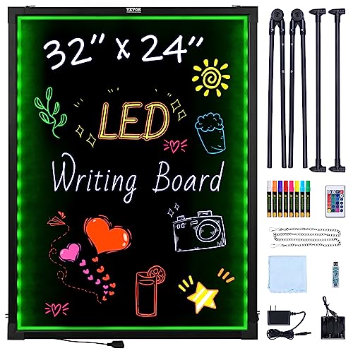 VEVOR 32"x24" LED Message Writing Board, Menu Sign Boards, Illuminated Erasable Lighted Chalkboard, Neon Effect Drawing Panel with 8 Fluorescent Chalk Markers and Remote Control - size: 32"W x 32"H
