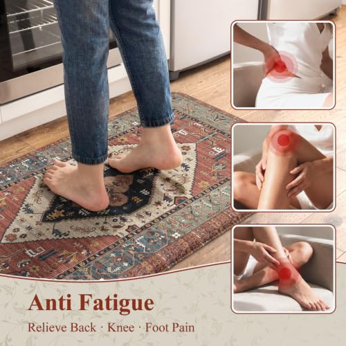 KIMODE Farmhouse Kitchen Mats, Anti Fatigue Kitchen Rugs Sets of 2 Red - color: Red Floral, size: 17.3" x 47 "+ 17.3" x 29 "--0.47 inches