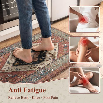 KIMODE Farmhouse Kitchen Mats, Anti Fatigue Kitchen Rugs Sets of 2 Red - color: Red Floral, size: 17.3" x 47 "+ 17.3" x 29 "--0.47 inches