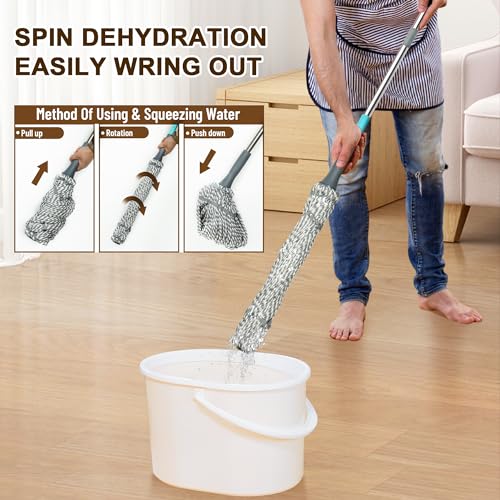 Self Wringing Mop Floor Cleaning Easy Squeeze Twist Mop,Gray-2Head - color: Gray- 2 Mop Head