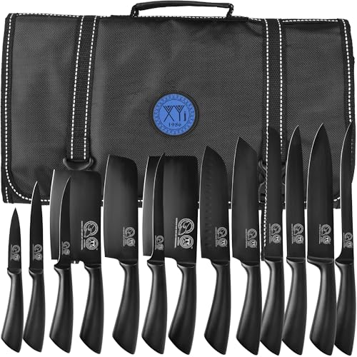 XYJ Knives,Professional Knife Sets for Master Chefs - color: Full Black, size: 15 in 1