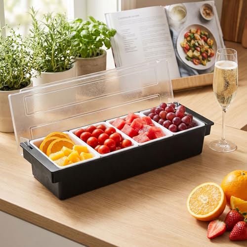 Ice Chilled Condiment Caddy with 4 Removable Trays and Lids - size: 4-Compartment Condiment Holder