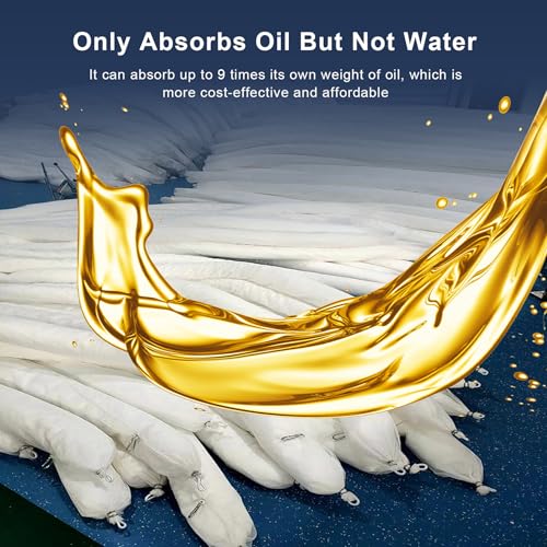 Oil Only Absorbent Socks, Spill Mat Oil Cleanup Absorbers Oil Absorbent Boom Snake to soak up Any Oil, Diesel, Fuel or Hydrocarbon Based fluids 5" x 10' Absorbing up to 8 Gallons, Pack of 5