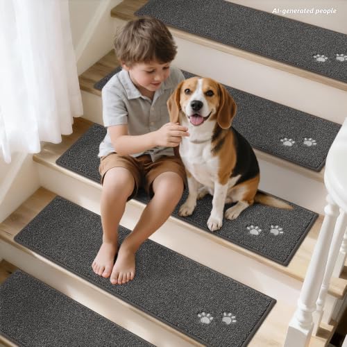 BEQHAUSE Stair Treads Non Slip for Wooden Steps 28" x 9", 4pcs, Charcoal - color: Charcoal - Dog Paws, size: 28 in X 9 in (4 Pieces)