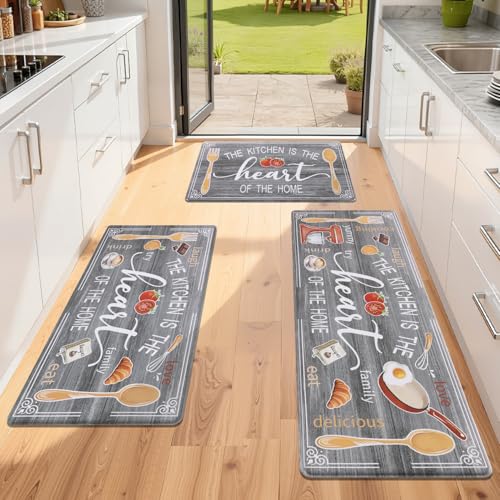 Yamaziot Anti Fatigue Kitchen Rug Set of 3, Non-Slip Cushioned Floor Mats - color: Grey, size: 17.3"x27"+17.3"x35"+17.3"x 47"