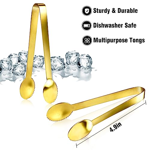 JCREN 12 Pcs Gold Tongs - Stainless Steel Serving Tongs for Food, Appetizers, Desserts - 4.9inch - color: Gold - 4.9 Inch