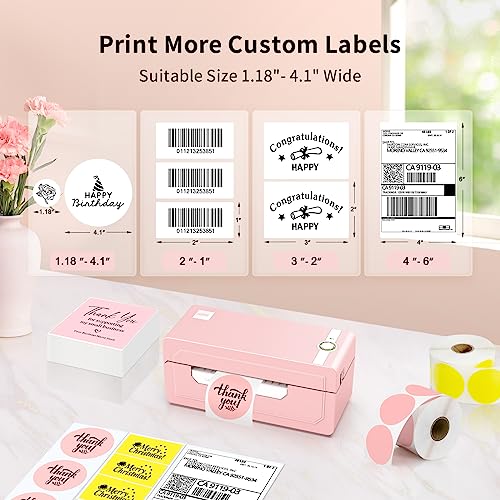 JADENS Bluetooth Thermal Shipping Label Printer, Wireless 4x6 Label Printer - color: Pink