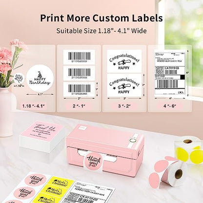 JADENS Bluetooth Thermal Shipping Label Printer, Wireless 4x6 Label Printer - color: Pink