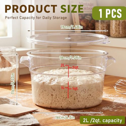 Ziliny 1 Pcs 2 Qt Dough Proofing Container with Lid and Red Scale, Clear - color: Clear,Clear, size: 2 Qt