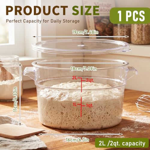 Ziliny 1 Pcs 2 Qt Dough Proofing Container with Lid and Red Scale, Clear - color: Clear,Clear, size: 2 Qt