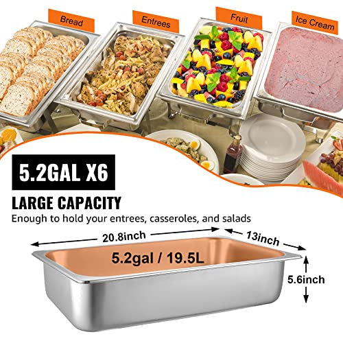 VEVOR 6 Pack Hotel Pans, Full Size 6-Inch, Stainless Steel Steam Table Pans，Anti-Jam Catering Trays for Steam Tables, for Home, Party, Restaurant, Hotel, Buffet - size: 1/1 Size, style: 6 inch Deep 6 Pack