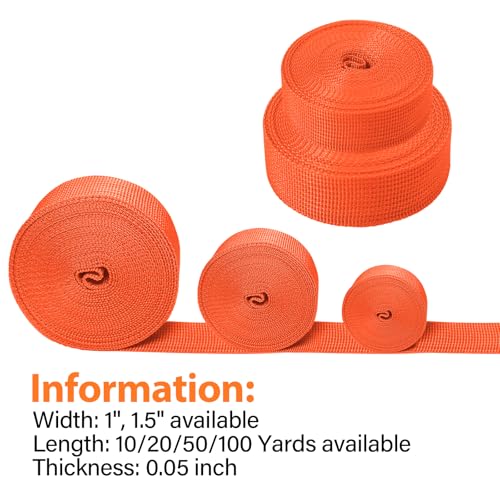 Polypropylene Webbing 1 Inch 1.5 Inch Nylon Webbing Straps Poly Strapping - color: Orange, size: 1 inch x 10 yards