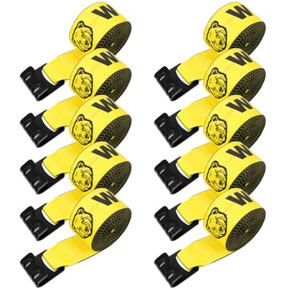 Winch Straps with Flat Hooks, Heavy Duty Tie Down Strap, 10 Pack - color: Yellow-10Pack
