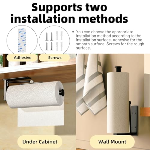 Under Cabinet Paper Towel Holder, One-Hand Tear Paper Towel Holder, Black - color: Black