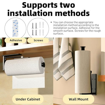 Under Cabinet Paper Towel Holder, One-Hand Tear Paper Towel Holder, Black - color: Black