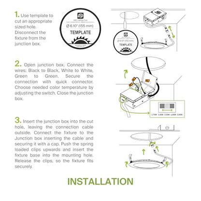 ASD 6 Pack LED Recessed Lighting 6 Inch 15W, 5 CCT 2700K-5000K CRI90+, IC Rated Ultra Thin Dimmable Ceiling Lights with J Box, Canless Wafer Downlight, Round Slim Panel Light, UL Energy Star, Black - color: Black, size: 6 Inch 6 Pack